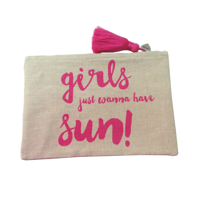 Natural cotton linen custom makeup cosmetic bag with charming tessel